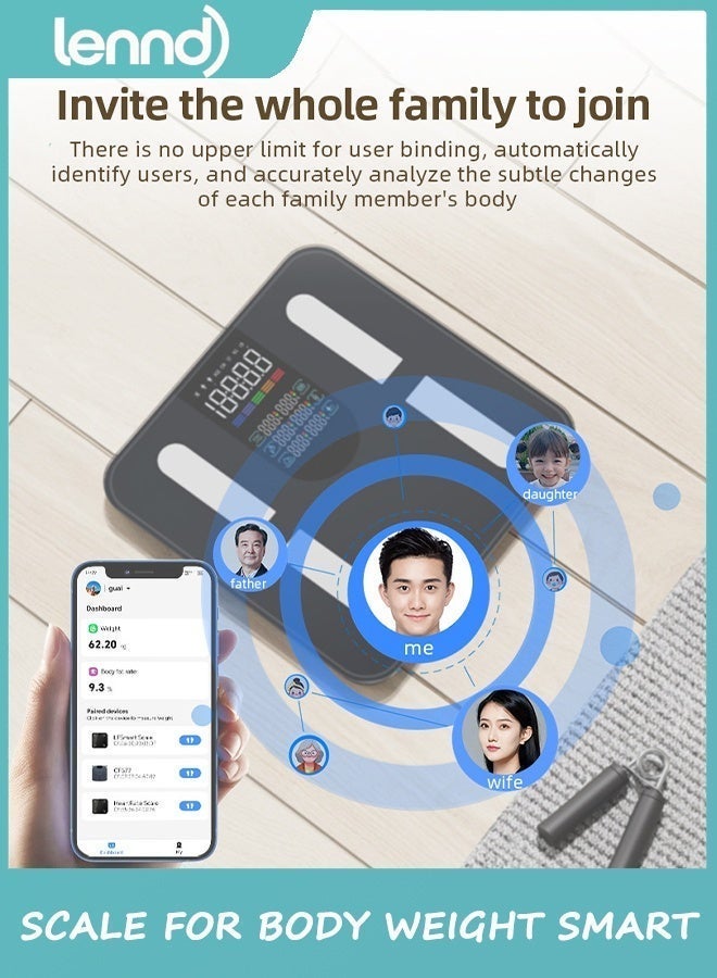 لينند ميزان ذكي لتتبع اللياقة البدنية، مزود بتقنية بلوتوث لتحليل الوزن و25 قياسًا، مع خاصية قياس معدل ضربات القلب، ومحلل صحي مع تطبيق، باللون الأزرق الداكن. - Image 4